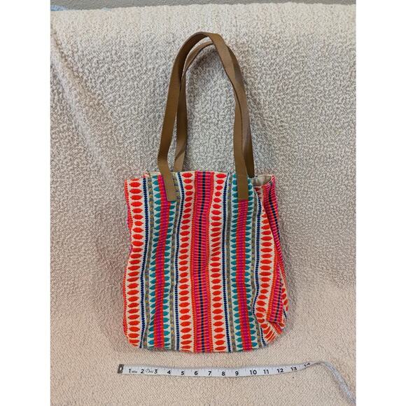 Bright and cheerful neon Indigenous style blanket tote bag w/snap closure - Picture 2 of 6